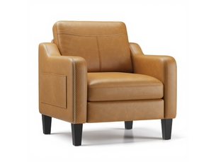 Fauteuil d’appoint moderne en pu style mid-century avec rangement latéral – confort ergonomique pour salon et bureau,jaune brun