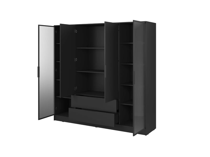 Mirage - armoire 2 tiroirs et 4 portes dont 2 vitrées aux extrémités 206cm - Conforama D