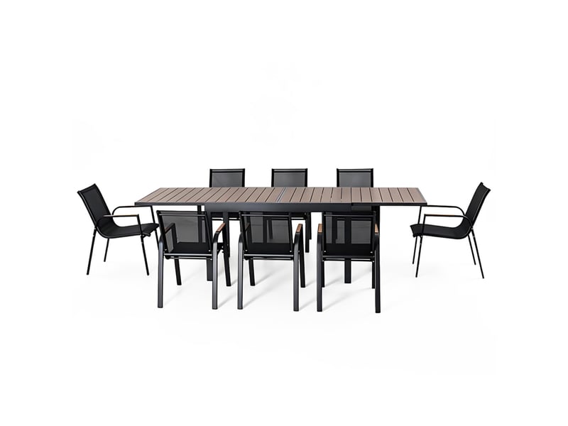  Salon de jardin 8 places avec table extensible 270cm en aluminium et bois loboc  - Conforama A