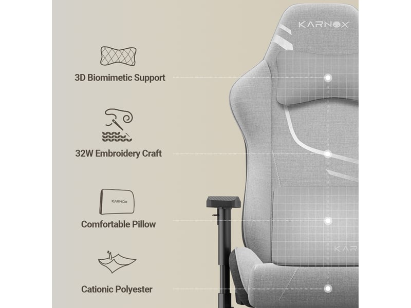  Chaise de bureau ergonomique gaming 54,5 x 50 x 132 cm gris clair en tissu, dossier inclinable et accoudoirs réglables  - Conforama E