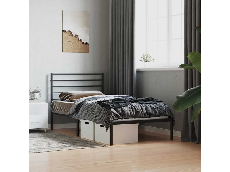  Lit simple- lit adulte -  cadre de lit métal sans matelas avec tête de lit noir 80x200 cm  - Conforama B