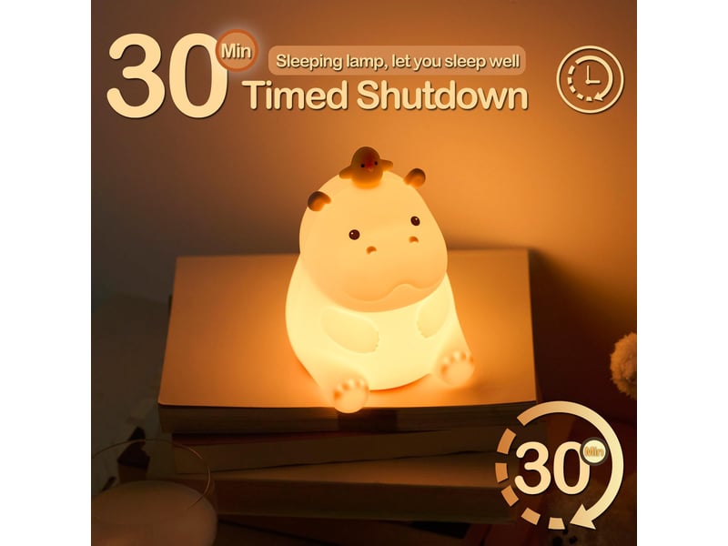  Veilleuse hippopotame led en silicone, lampe animale souple, 2 niveaux de luminosité, décoration chambre d’enfant  - Conforama B