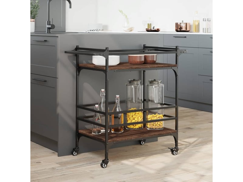  Desserte de cuisine, chariot de rangement chêne marron 82x40x78,5 cm bois d'ingénierie  - Conforama D