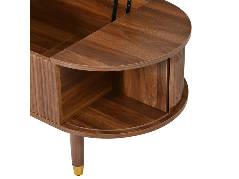  Table basse relevable 110x48x57cm, rangement intégré, porte coulissante rainurée, mdf, pieds en bois d’hévéa ABC - Conforama D