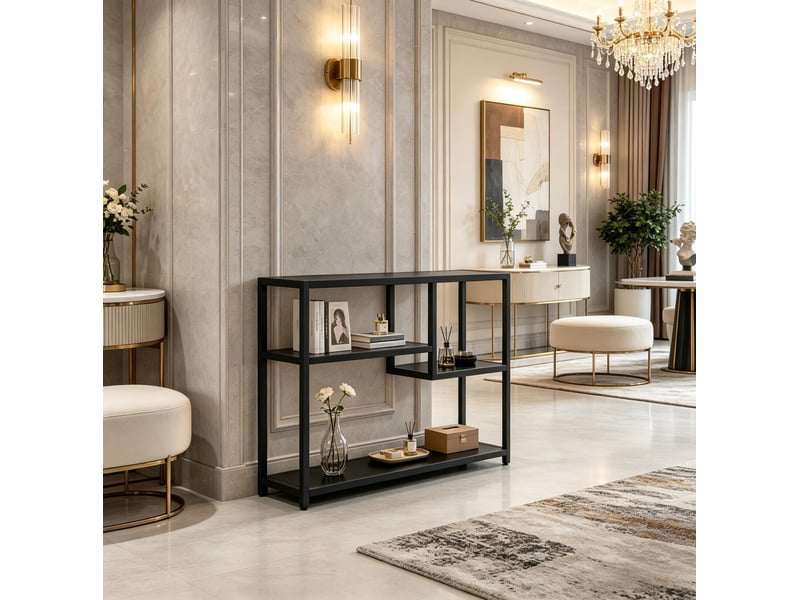  Table console avec étagères ouvertes 110 x 30 x 85 cm – noir – rangement 4 niveaux pour salon et entrée  - Conforama B
