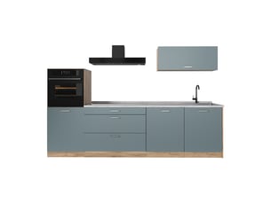 Vicco cuisine, bleu-grischêne doré, 280cm plan de travail marbre