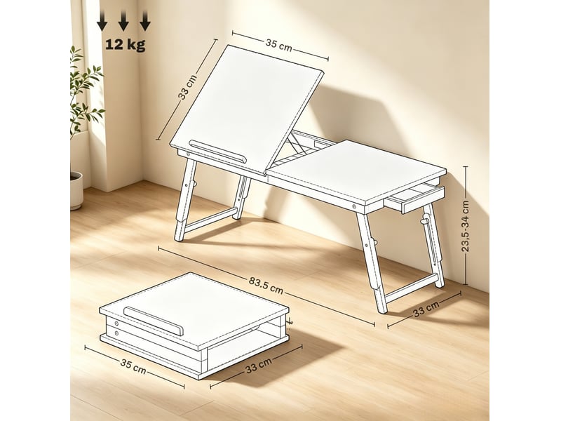  Table de lit pliable pour ordinateur portable, plateau inclinable homvra  - Conforama E