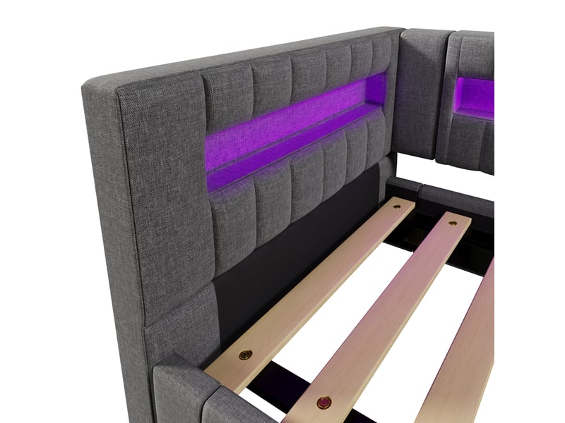  Lit de jour 90x200 gris en lin - canapé lit avec rangement hydraulique, led et ports usbtype-c  - Conforama R
