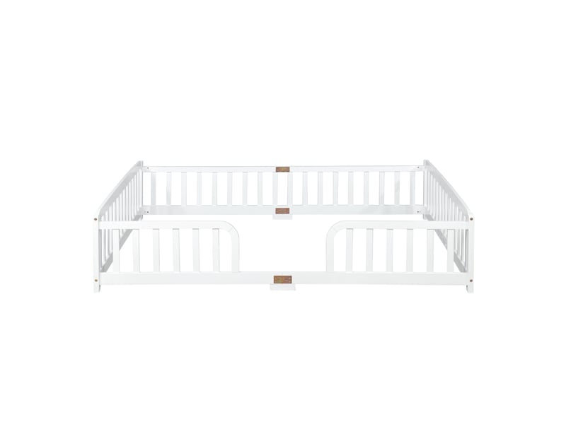  Lit au sol enfant 140x200 cm - lit double 140x200 - avec barrières de sécurité et entrée centrale - bois de pin - blanc  - Conforama A
