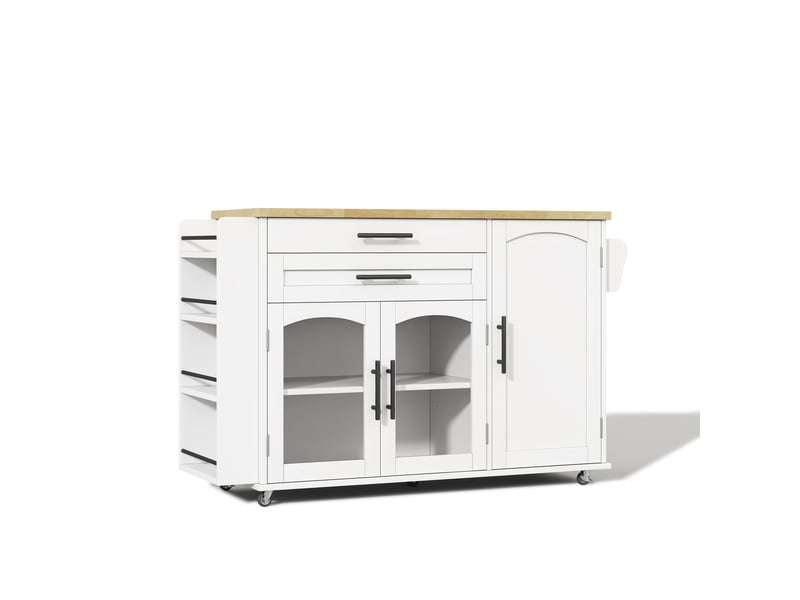  Îlot de cuisine roulant – plateau rabattable, 5 roues, rangements multiples – 120x4570x90 cm  - Conforama A
