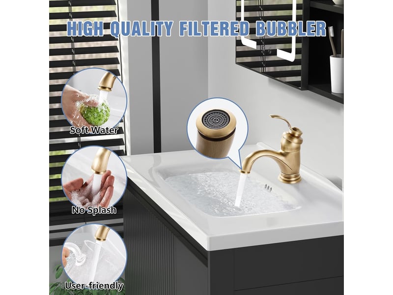  Robinet de salle de bain vintage, mitigeur de lavabo en laiton à poignée unique, robinet d'évier moderne, eau chaude et froide réglable, laiton 38'' NW002235 - Conforama E