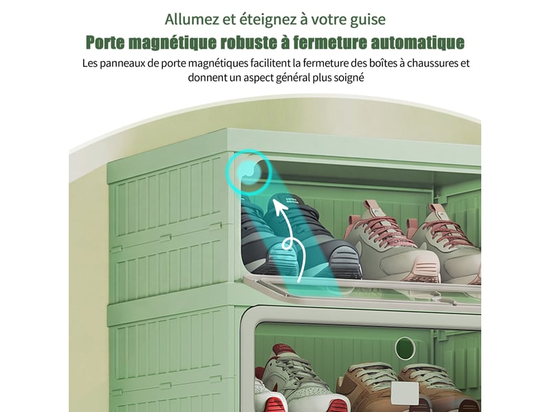  Armoire à chaussures en plastique pp - 12 paire(s) - porte abattante transparente - anti‑poussière - sans assemblage - meuble rangement chaussures petit espace - vert‑gris  - Conforama D