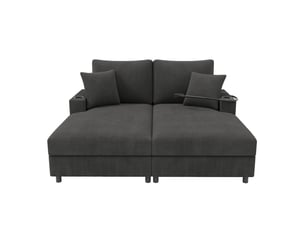 Canapé convertible 2 places gris velours côtelé avec usb et led, structure bois massif pour salon moderne