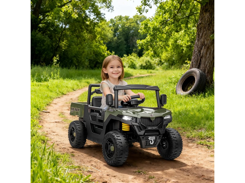  Voiture électrique 12 v pour enfants avec télécommande, suspension, coffre et musique, 3-8 ans, verte  - Conforama D