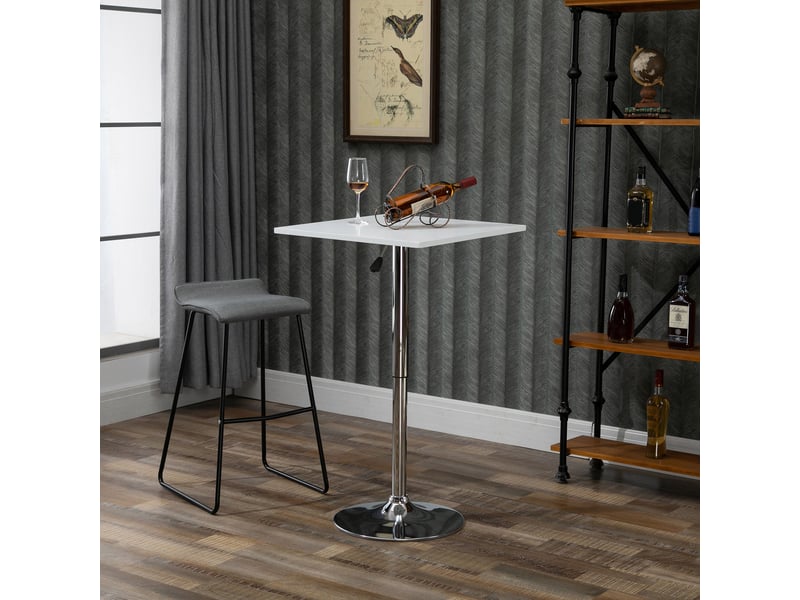  Table de bar réglable en hauteur, pivotante à 360°, pieds anti-rayures, base métallique stable, blanche  - Conforama D