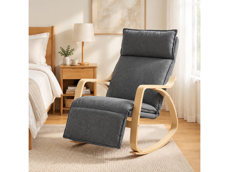 Fauteuil à bascule modenvie avec repose-pieds réglable 5 positions 106 x 67 x 92 cm polyester gris foncé - Conforama B