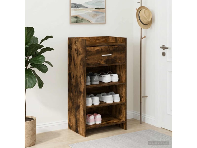  Meuble à chaussure, cabinet à chaussures avec tiroir chêne fumé 48x36x92 cm  - Conforama B