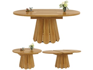 Table à manger extensible en bois rond passage ovale 118-158 cm, table repas multifonction adaptée cuisine, balcon et salle à mang