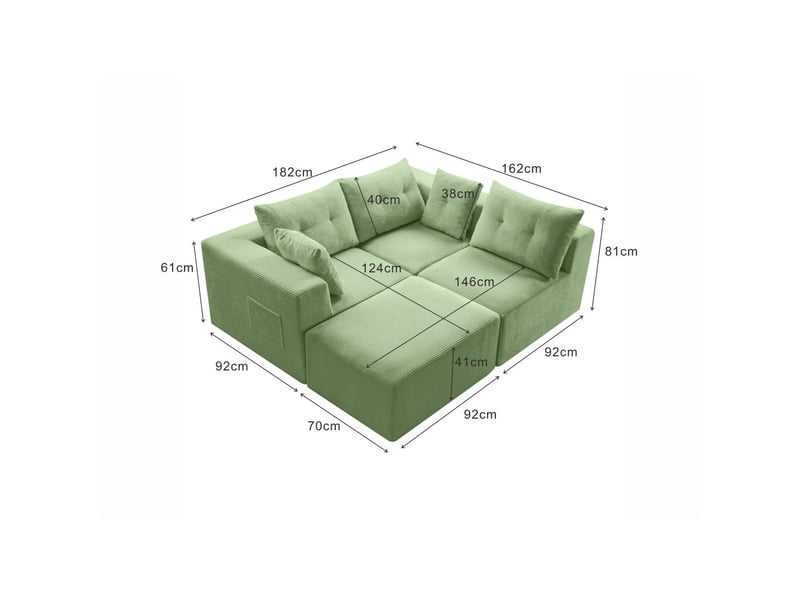  Canapé modulaire 4 places en velours côtelé avec assises profondes, poche de rangement latérale et coussins inclus  - Conforama C
