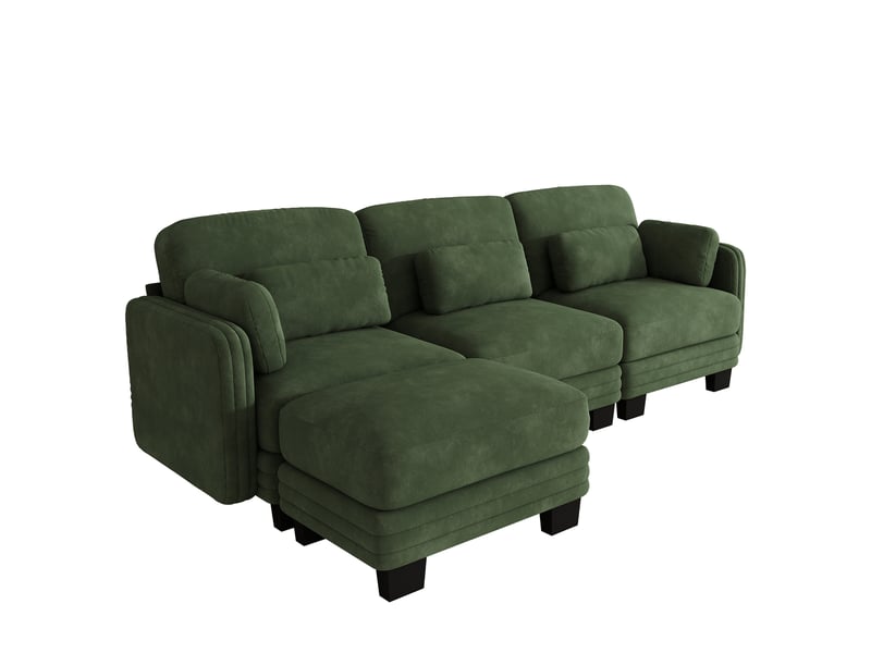  Canapé d'angle modulable 3 places 253x143x88 cm en chenille verte  - Conforama E