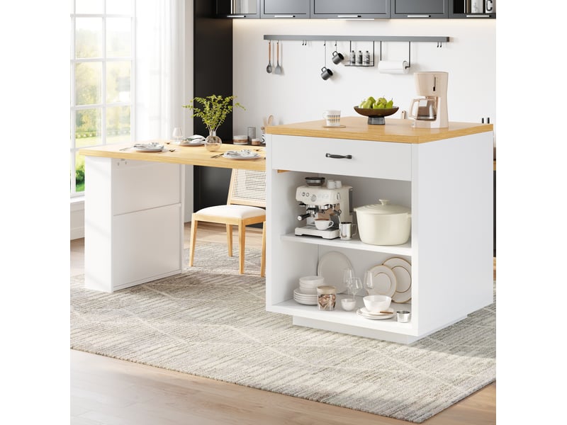  Meuble buffet rangement extensible mdf blanc led 126 196 cm cuisine salle a manger homvra  - Conforama D