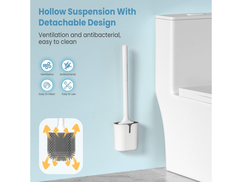  Brosse wc en silicone, brosse wc plate, brosse wc à séchage rapide, fixation muraleau sol, blanche  - Conforama E