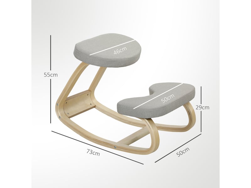  Chaise à genoux avec mécanisme à bascule, en tissu et bois de bouleau, 50 x 73 x 55 cm, grise  - Conforama E