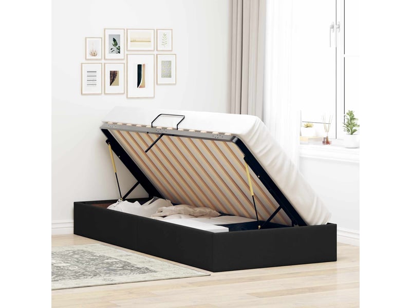  Lit simple- lit adulte -  cadre de lit ottoman avec stockage noir 100 x 200 cm tissu  - Conforama C