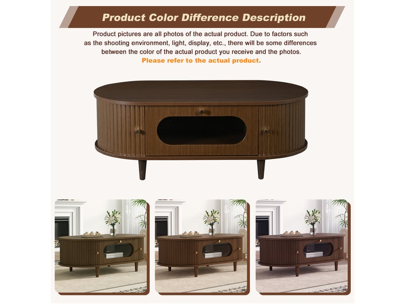  Table basse avec tiroir et 2 portes à rideau pour salon en mdf 100×50×36 cm noyer  - Conforama C