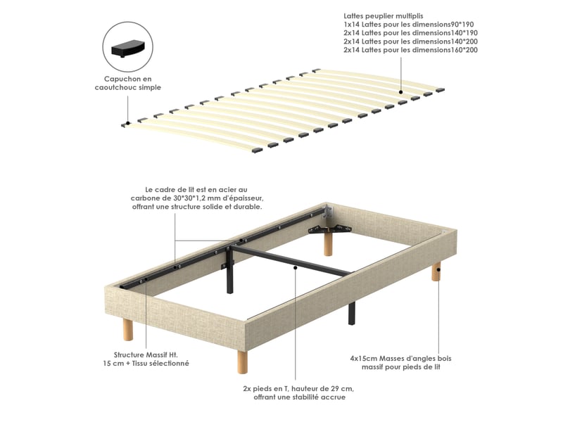  Ensemble matelas ressorts 90x190 cm epaisseur 25 cm + sommier déco  - Conforama C