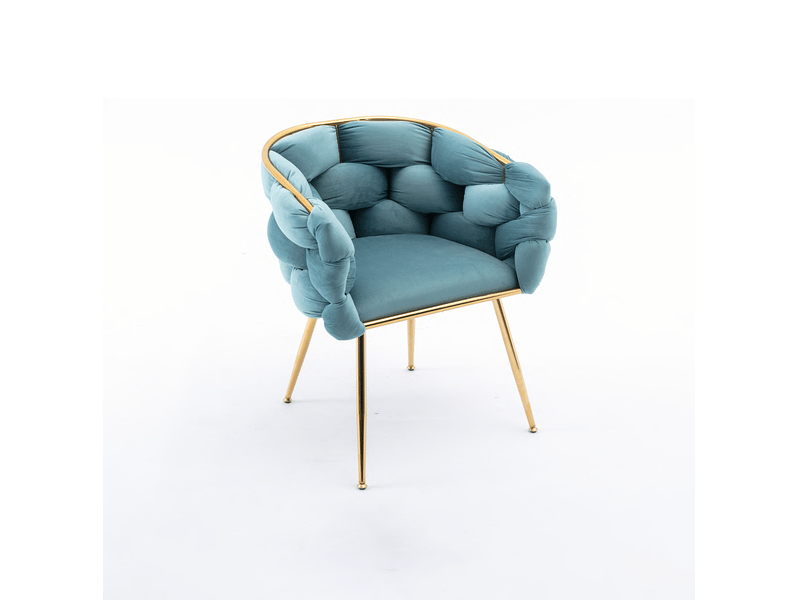  Fauteuil d'appoint 58 x 59 cm – bleu – velours rembourré, accoudoirs et piètement en métal doré moderne  - Conforama D