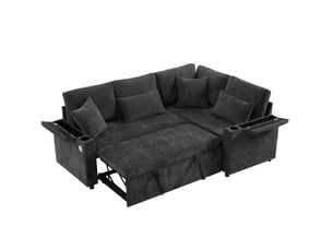 Canapé d'angle droit convertible HAVRYA  4 places Tissu gris avec coffre de rangement