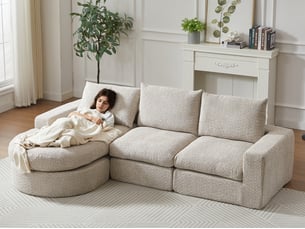 Canapé d'angle compressé réversible fixe <strong>BIQZUYA</strong> <strong></strong> 3 places Tissu Beige