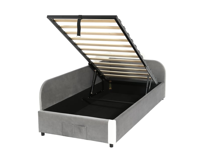  Lit coffre rembourré 90x200cm coloris gris velours lit enfant gris - Conforama E