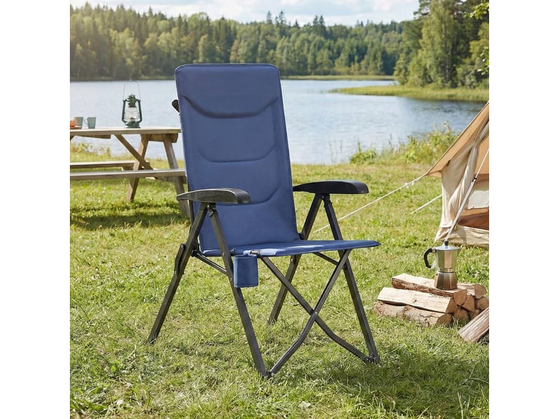  Chaise de camping, dossier réglable 95°-150°, porte-gobelet, sac de transport, pêche, jardin, bleu  - Conforama C