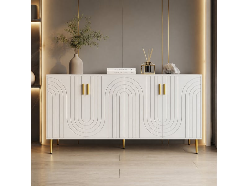  Buffet 2 portes avec 4 compartiments de rangement pour salle à manger en mdf 152×40×75 cm blanc  - Conforama C
