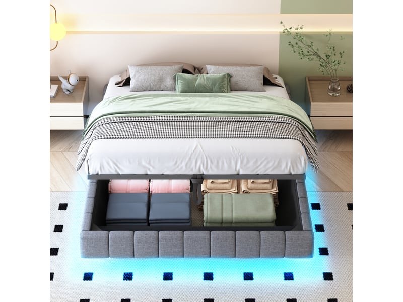  Lit coffre 160 x 200 cm gris sans tête de lit avec led  - Conforama C
