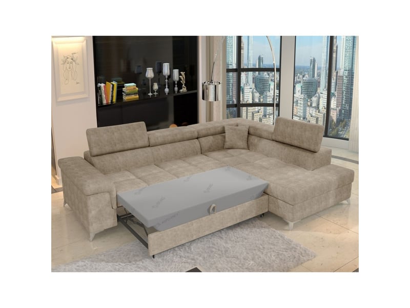  Canapé d'angle convertible palazzo 4 places beige – angle droit avec coffre  - Conforama B