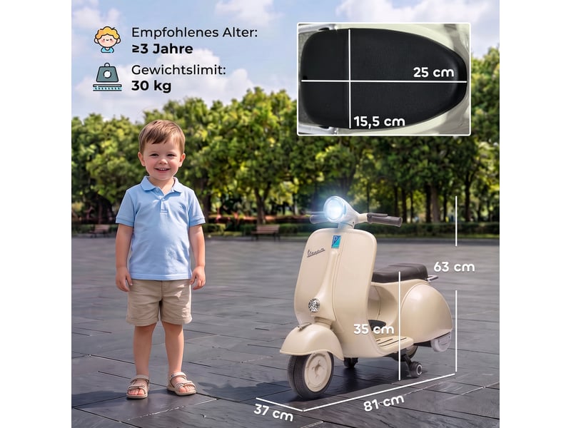 Moto électrique pour enfants vespa 6v, batterie au lithium blanche - Conforama E
