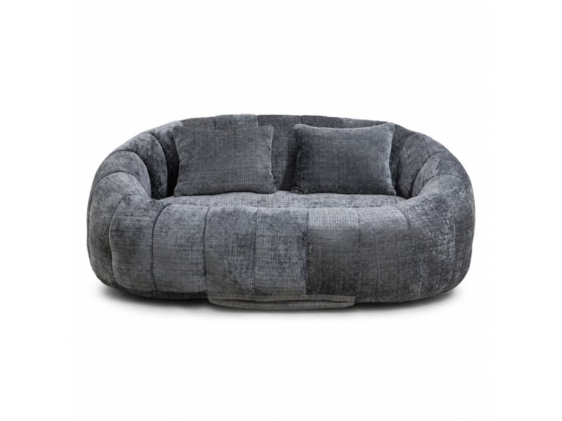  Canapé pouf 2 places lazy - 150 x 95 x 63 cm - avec 2 coussins et mousse à mémoire - chenille gris  - Conforama A