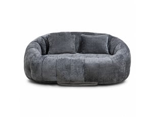 Canapé pouf 2 places lazy - 150 x 95 x 63 cm - avec 2 coussins et mousse à mémoire - chenille gris