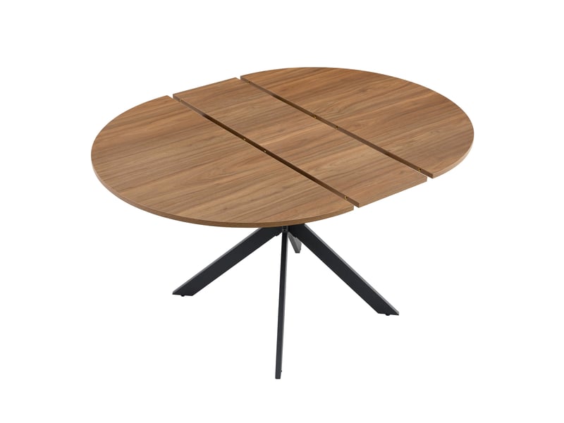  Table à manger extensible ronde 107 cm, longueur 137 cm, mdf effet noyer et métal noir - salle à manger  - Conforama D