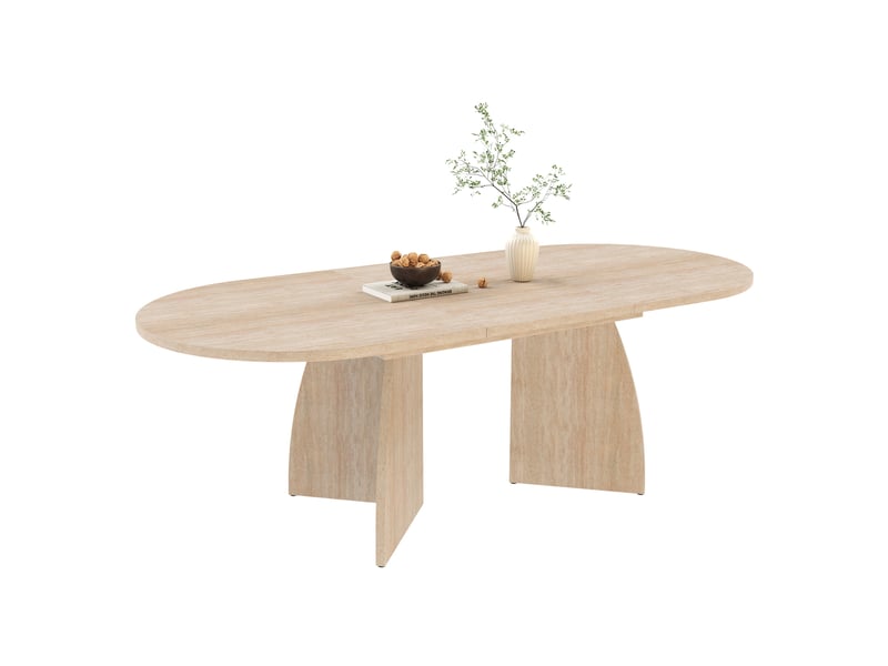  Table à manger extensible 150 à 200 cm, 6 à 8 places, mdf, aspect travertin  - Conforama A