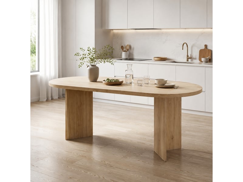  Table de salle à manger 6 à 8 personnes avec plateau épais et angles arrondis, en mdf chêne, 200 × 90 × 75 cm  - Conforama D