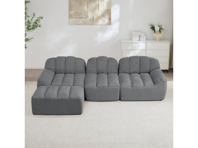 Canapé d’angle coquille 3 places avec pouf gris – 288 x 165 x 79 cm Fay Lum - Conforama B