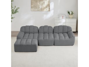 Canapé d’angle coquille 3 places avec pouf gris – 288 x 165 x 79 cm