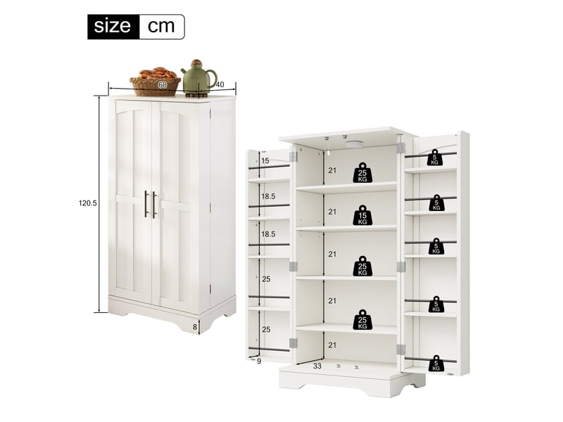 Meuble de cuisine muvano, armoire de cuisine blanche 2 portes, éclairage led, 60 × 40 × 120 cm - Conforama W