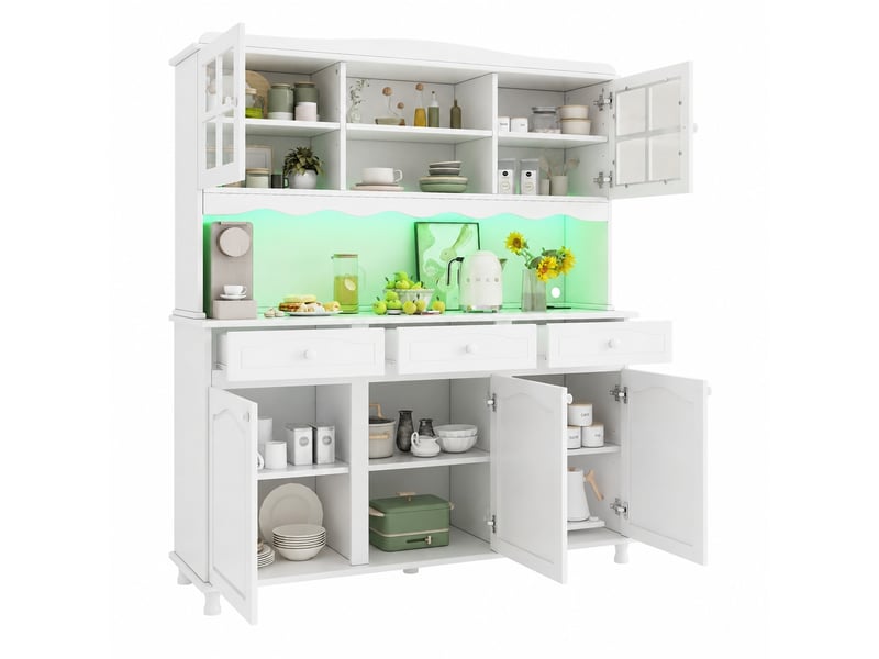 Buffet de cuisine blanc avec prises intégrées, 135 x 40 x 185 cm  - Conforama A