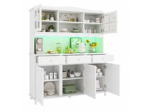 Buffet de cuisine blanc avec prises intégrées, 135 x 40 x 185 cm