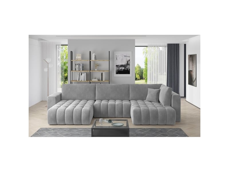 Canapé d'angle bonita convertible 6 places gris clair effet velours – gauche – 350x175cm - Conforama B